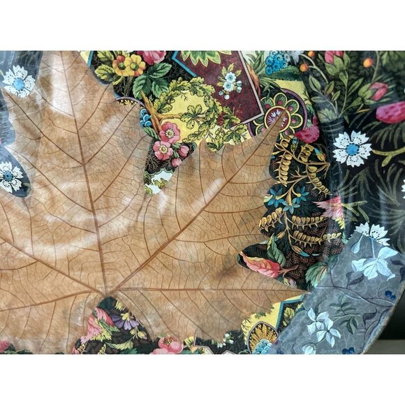 Large Vtg Signed Glass Serving Plate Decoupage Raspberries Leaves 13" - Picture 9 of 12